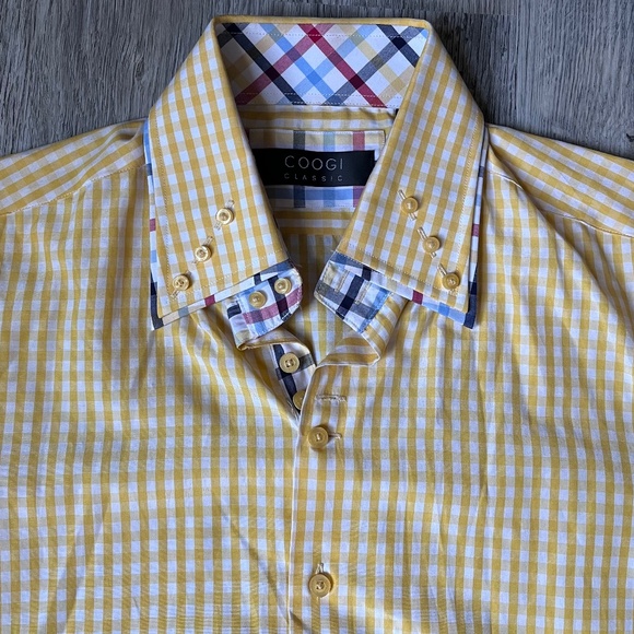 Coogi Classic Button Down L/S Yellow Check Shirt Size L 16.5 34/35 - Picture 2 of 8